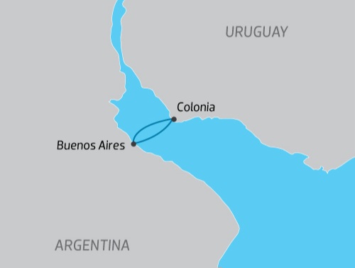 Viaje en el día a Colonia, Uruguay, desde Buenos Aires. Cruza el río más ancho del mundo en una moderna embarcación.