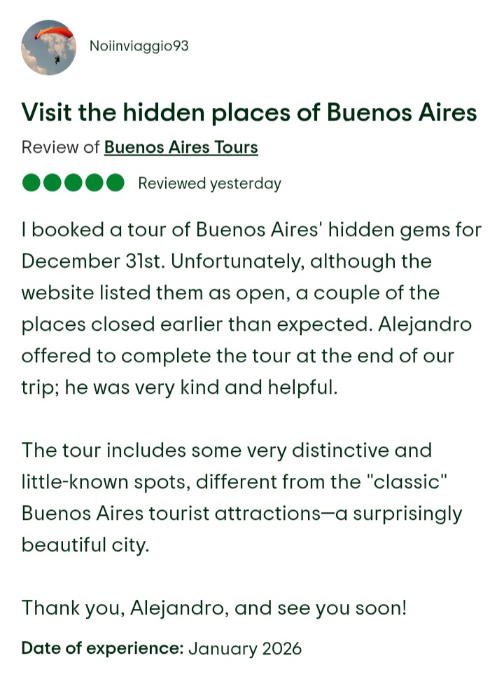 Testimonials about us. Here are some recent reviews about our tour and transfers services in Buenos Aires.