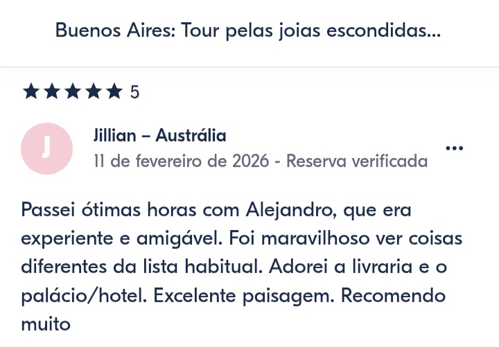 Avaliações dos nossos passageiros dos nossos tours e passeios em Buenos Aires. Seus comentários refletem melhor quem somos e o que oferecemos.