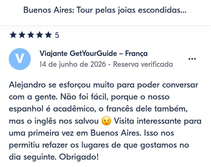 Avaliações dos nossos passageiros dos nossos serviços turisticos em Buenos Aires. Seus comentários refletem melhor quem somos e o que oferecemos.